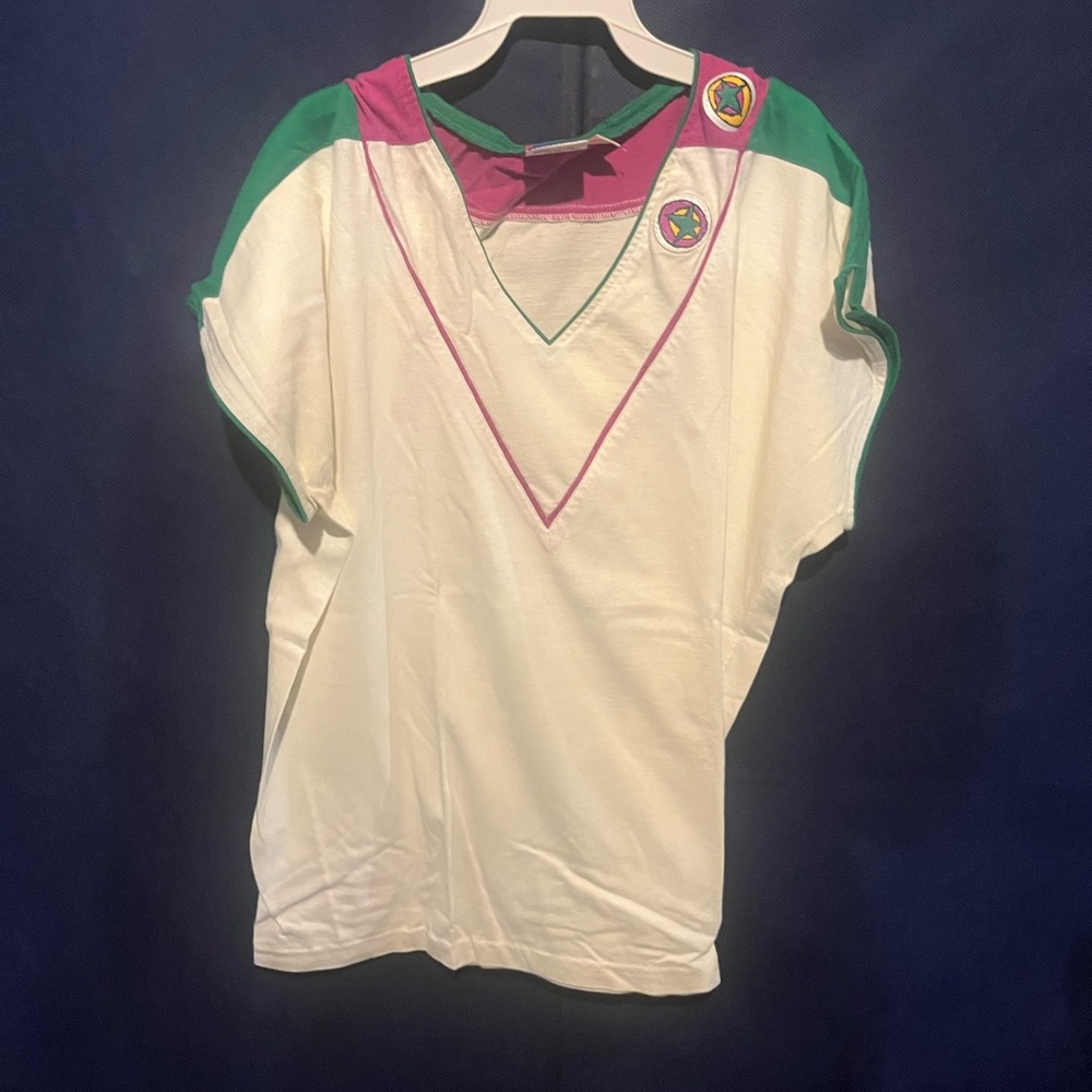 Colorful V-Neck Top with Embroidered Patches